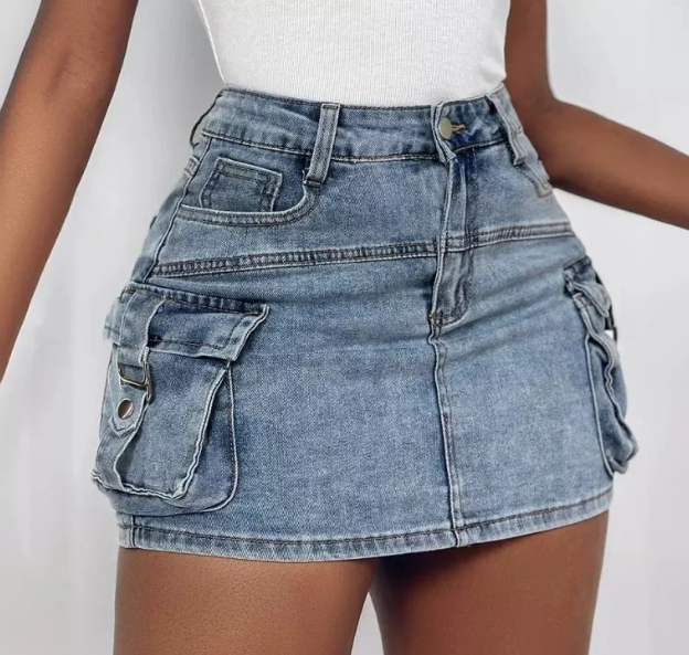 Eeke | Dames Cargo Skort Washed Denim – Stoer Design met Comfortabele Ingebouwde Short