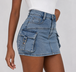 Eeke | Dames Cargo Skort Washed Denim – Stoer Design met Comfortabele Ingebouwde Short