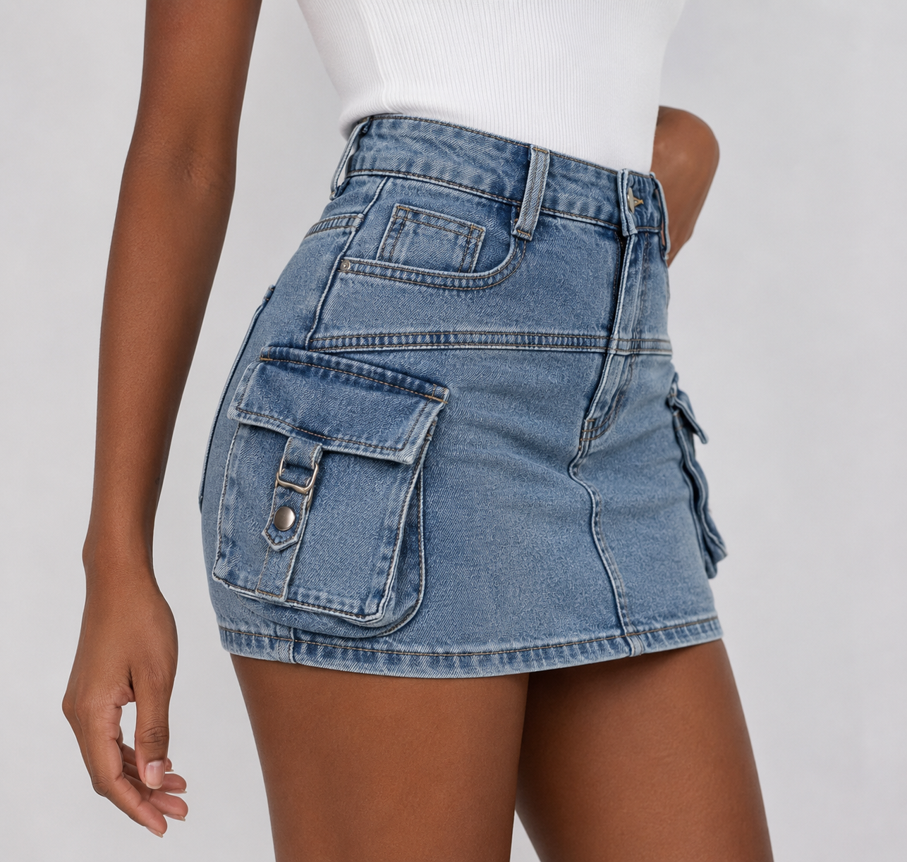 Eeke | Dames Cargo Skort Washed Denim – Stoer Design met Comfortabele Ingebouwde Short