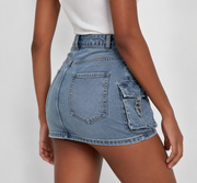 Eeke | Dames Cargo Skort Washed Denim – Stoer Design met Comfortabele Ingebouwde Short