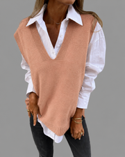 Dames Zachte Gebreide Vest – Tijdloze V-hals, Effen Kleur, Casual Damesmode voor Herfst en Winter