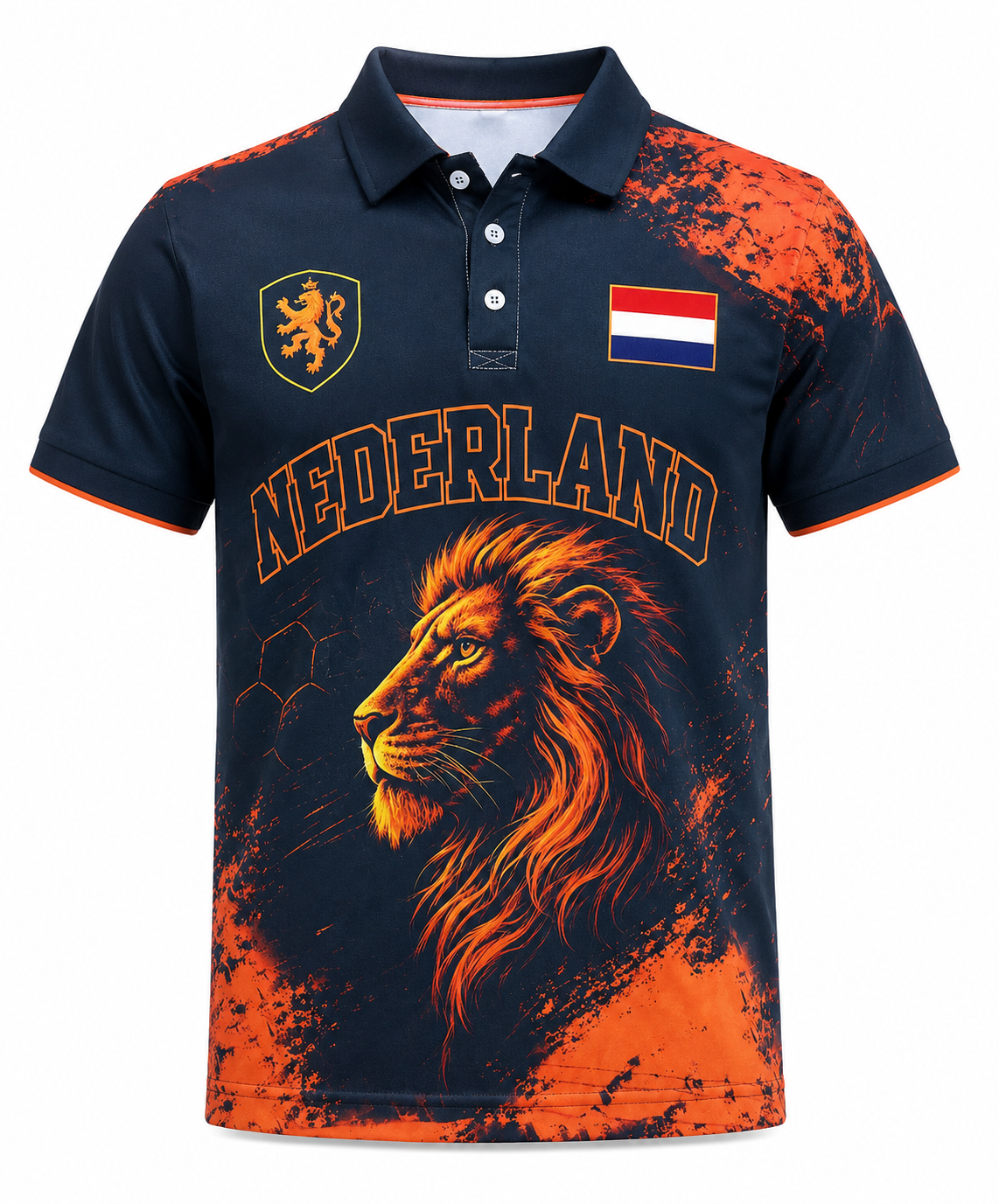 Heren Slim Fit WK Oranje blauw Poloshirt – Korte Mouwen, Geschikt voor Casual en Sportieve Activiteiten