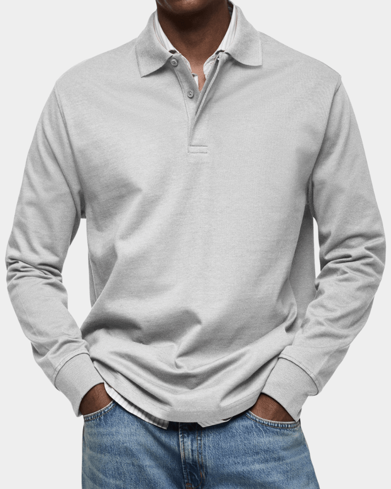 Heren Slim Fit Polo – Lange Mouwen, Geschikt voor Lente en Casual Gebruik