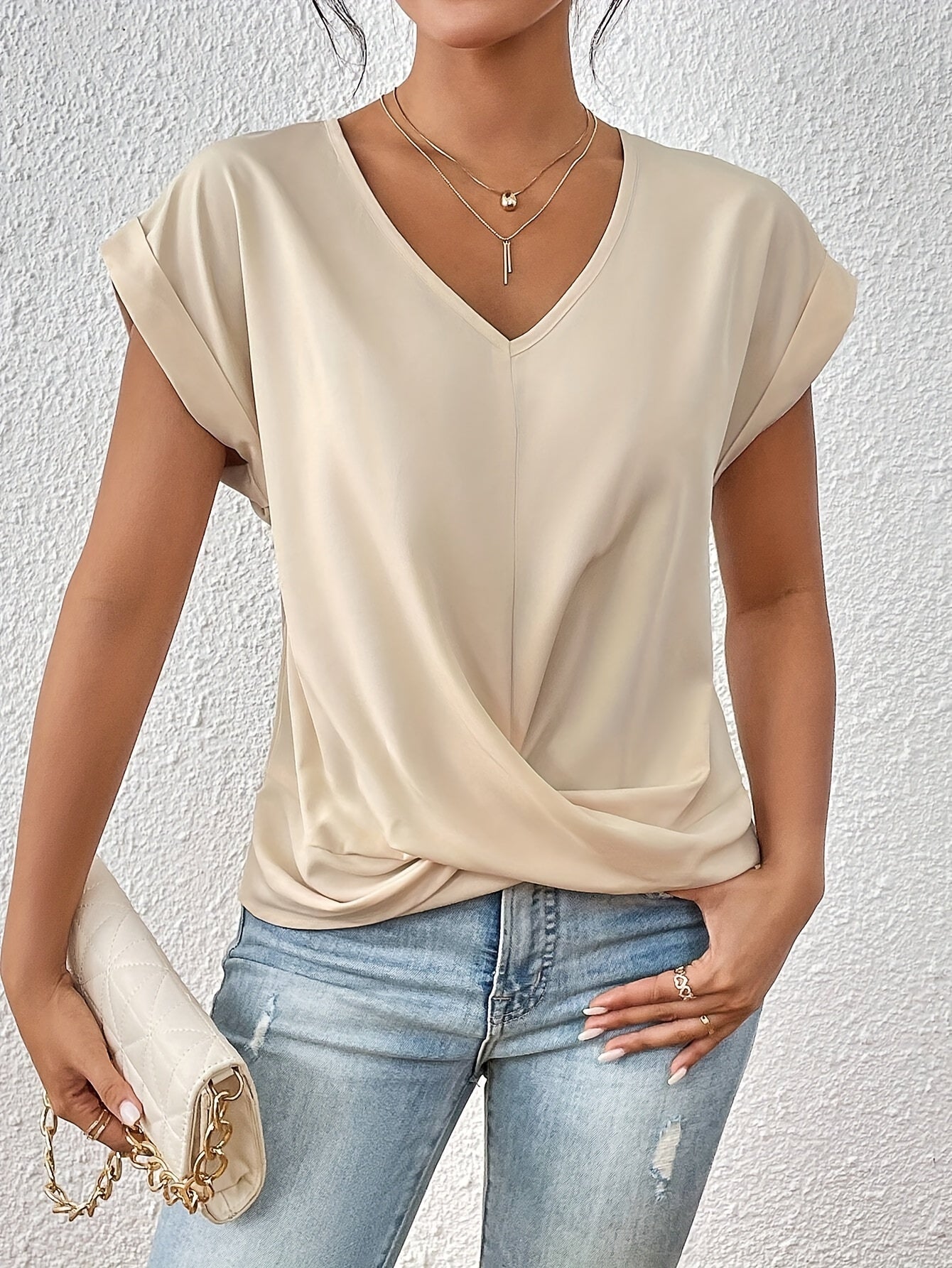 Dames Slim Fit T-shirt – Casual met V-hals voor Dagelijks Gebruik