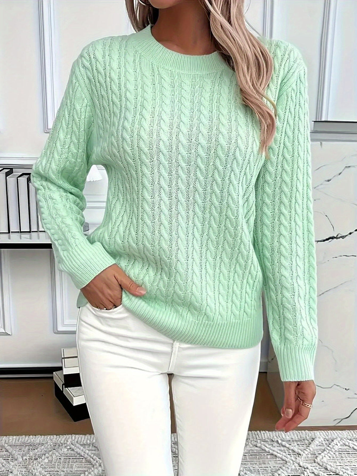Cozy kabeltrui |  rond halswerk voor vrouwen