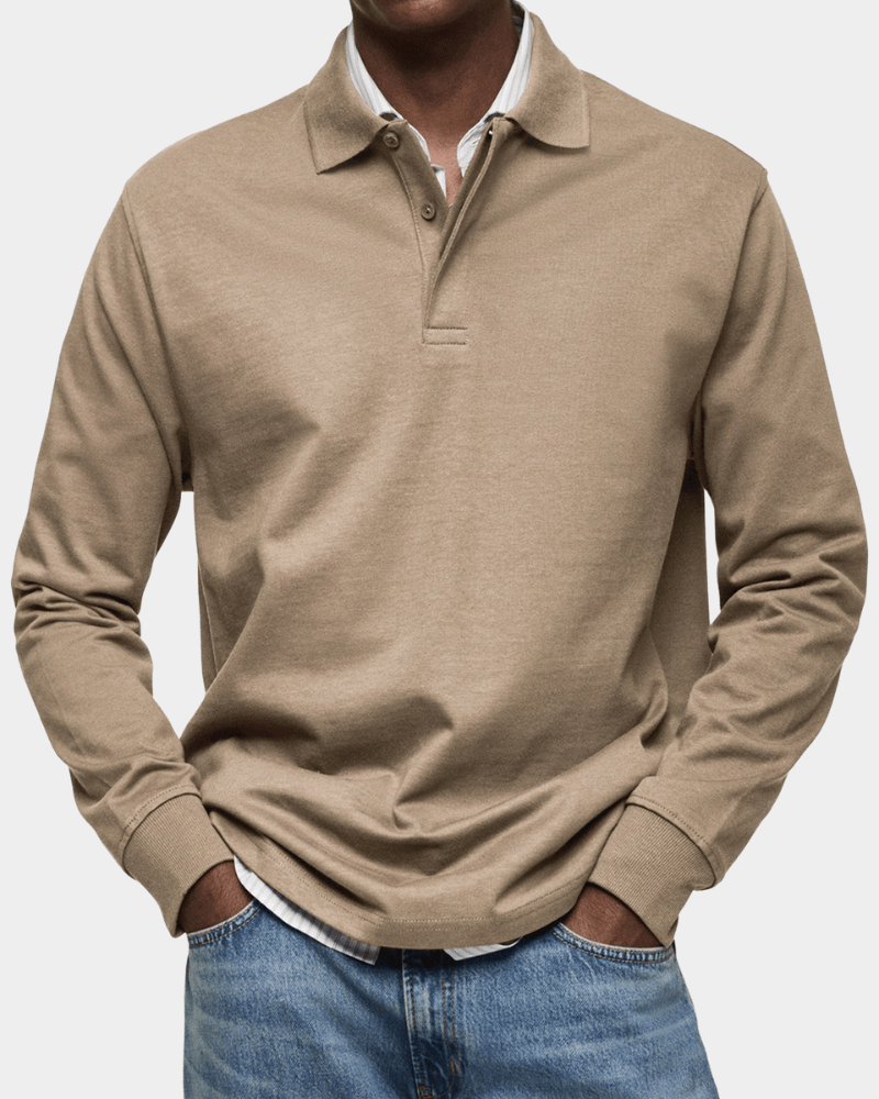 Heren Slim Fit Polo – Lange Mouwen, Geschikt voor Lente en Casual Gebruik