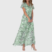 Dames Maxi Jurk Bloemenprint V-hals - Zomerjurk Lange Lengte