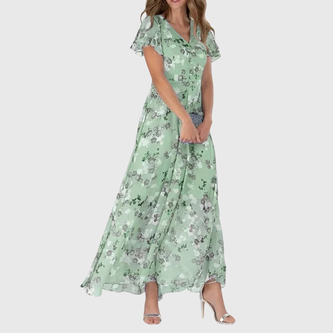 Dames Maxi Jurk Bloemenprint V-hals - Zomerjurk Lange Lengte