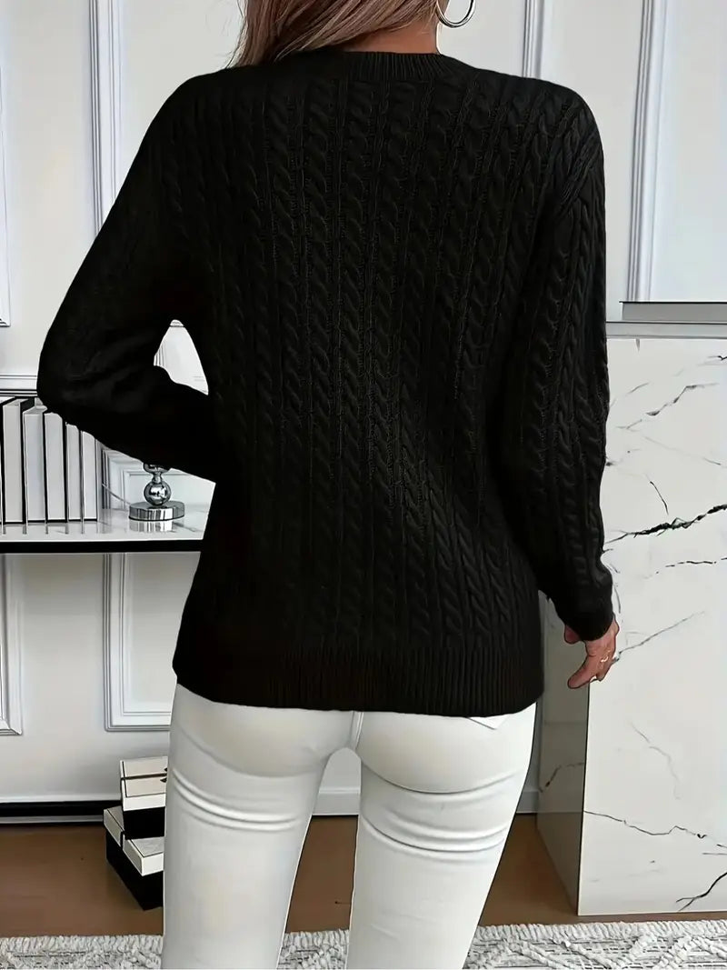 Cozy kabeltrui |  rond halswerk voor vrouwen