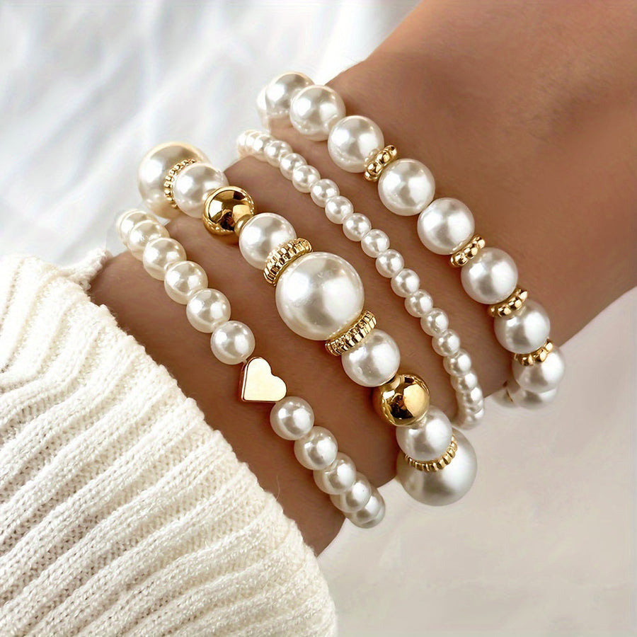Bette | Dames parelarmbanden set – elegante combinatie van faux parels en gouden accenten