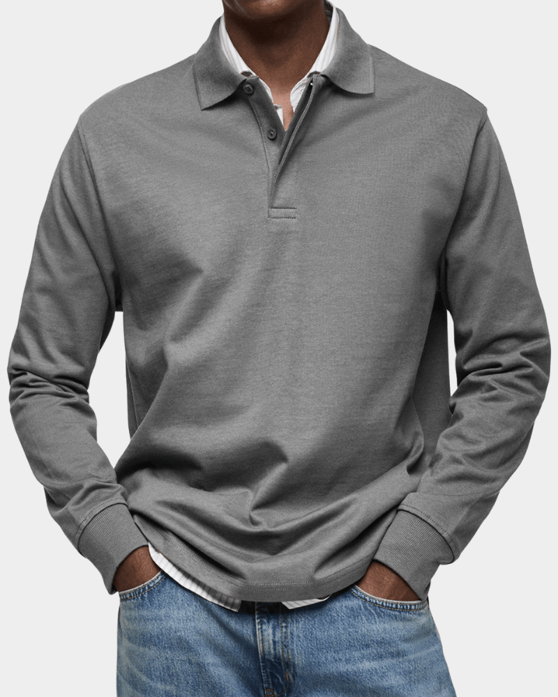 Heren Slim Fit Polo – Lange Mouwen, Geschikt voor Lente en Casual Gebruik