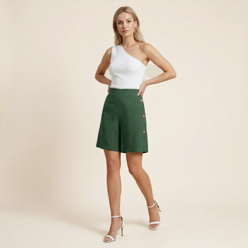 Dames High-Waisted Short – Met Knoopdetails, Geschikt voor Zomer en Casual Gebruik