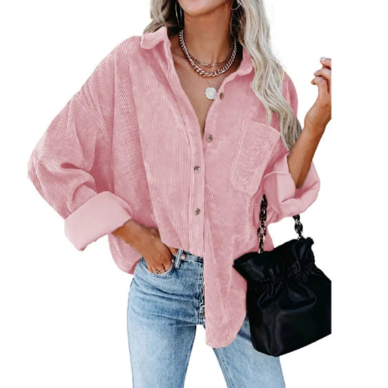 Danica corduroy blouse dames | Button-up blouse met borstzak en boyfriend fit