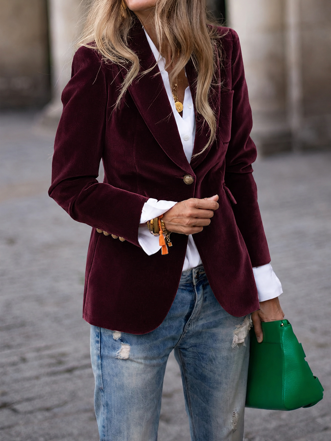 Haydee - Stijlvolle Fluwelen Blazer met Gouden Knopen voor Vrouwen