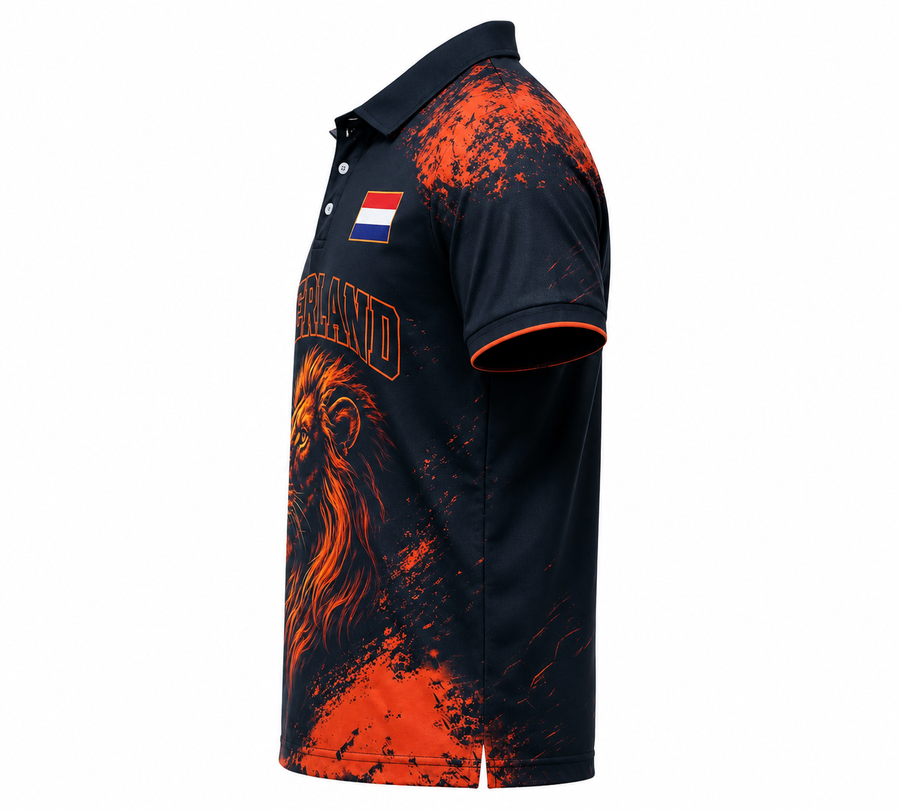 Heren Slim Fit WK Oranje blauw Poloshirt – Korte Mouwen, Geschikt voor Casual en Sportieve Activiteiten