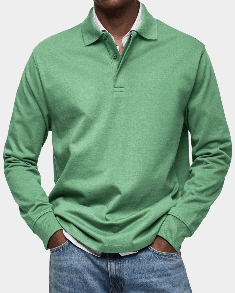 Heren Slim Fit Polo – Lange Mouwen, Geschikt voor Lente en Casual Gebruik