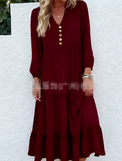 Simona | Midi-jurk voor dames met lange mouwen en ronde hals – elegante en flatterende stijl