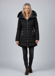 Dames Warme Lange Jas – Zwart, Gewatteerd, Ideaal voor Koude Seizoenen en Casual Outfits