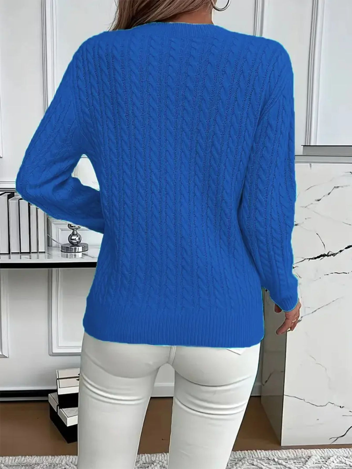Cozy kabeltrui |  rond halswerk voor vrouwen