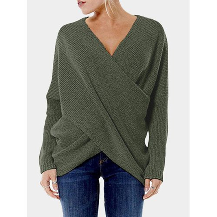 Dames Gebreide Wikkeltrui – V-hals, Zwart, Warm voor Winterse Casual Outfits