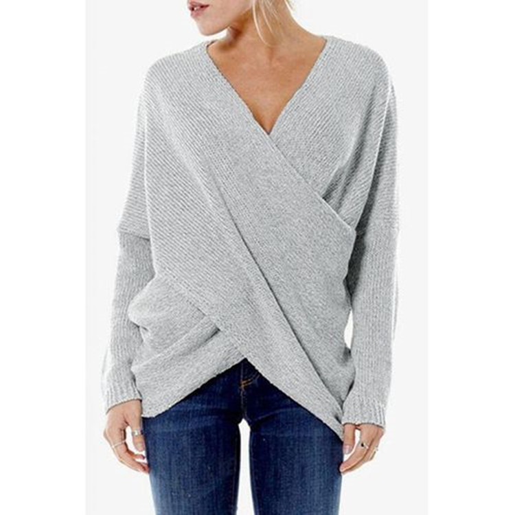 Dames Gebreide Wikkeltrui – V-hals, Zwart, Warm voor Winterse Casual Outfits