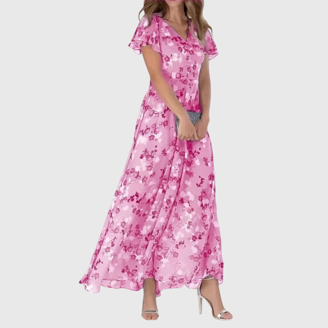 Dames Maxi Jurk Bloemenprint V-hals - Zomerjurk Lange Lengte