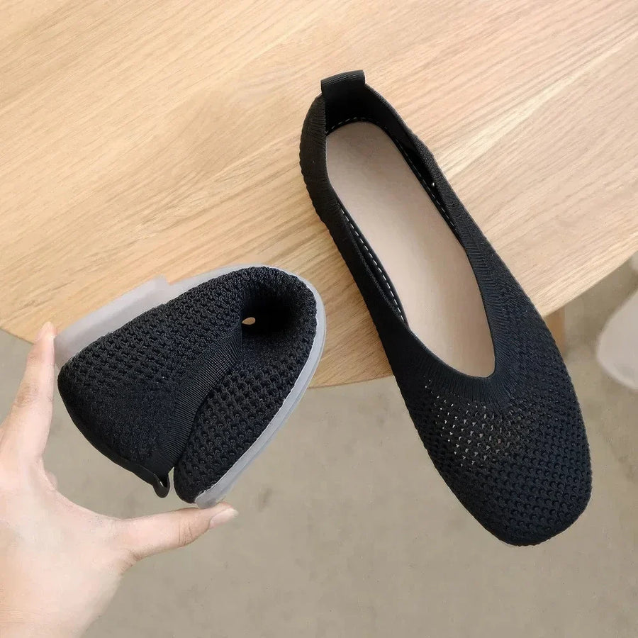 Ademend Mesh Damesschoenen | Platte Schoenen met Vierkante Neus en Hollow-Out Design