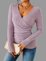 Dames V-hals Top – Zachte Stof, Lange Mouwen, Casual Blouse voor Dagelijks Gebruik