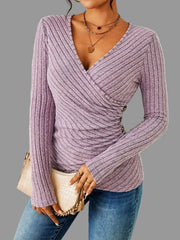Dames V-hals Top – Zachte Stof, Lange Mouwen, Casual Blouse voor Dagelijks Gebruik