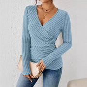 Dames V-hals Top – Zachte Stof, Lange Mouwen, Casual Blouse voor Dagelijks Gebruik