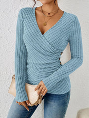 Dames V-hals Top – Zachte Stof, Lange Mouwen, Casual Blouse voor Dagelijks Gebruik