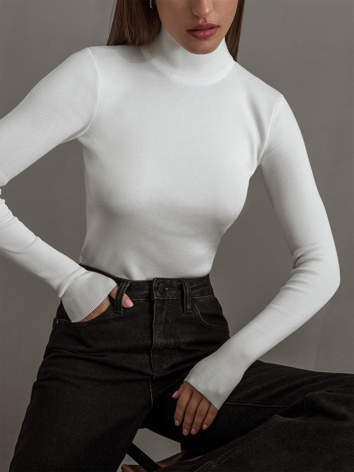 Dames Comfortabele Mock Neck Top – Effen, Casual voor Lente