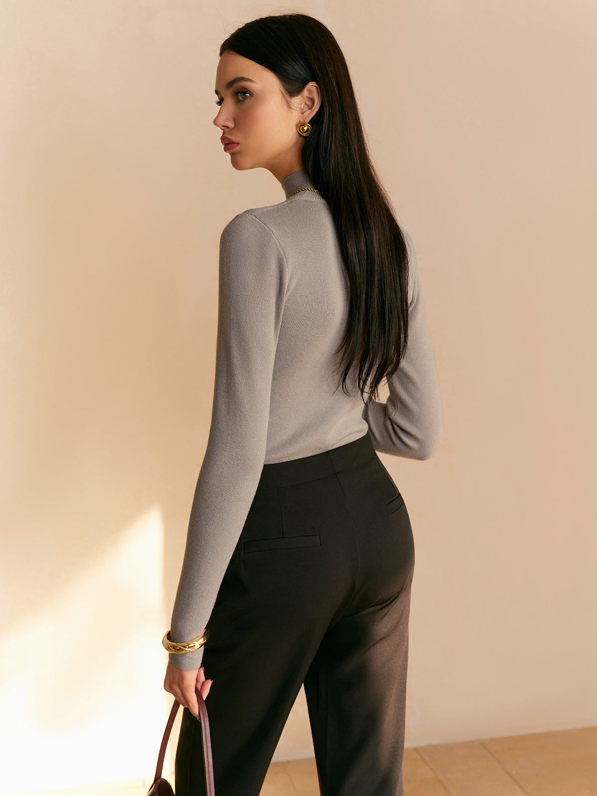Dames Comfortabele Mock Neck Top – Effen, Casual voor Lente
