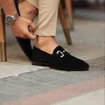 Heren Suède Loafers Instapper – Formele Herenschoenen met Goudkleurig Detail