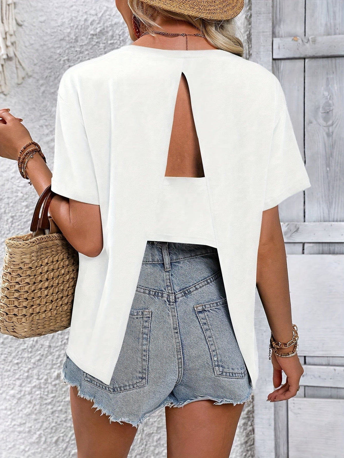 Conny | Dames Top – Open Rug, Slim Fit, Lichtgewicht Polyester