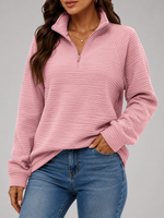 Dames Trui met Korte Rits - Geribbelde Ottoman Pullover