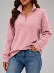 Dames Trui met Korte Rits - Geribbelde Ottoman Pullover