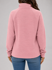 Dames Trui met Korte Rits - Geribbelde Ottoman Pullover