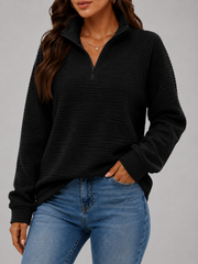 Dames Trui met Korte Rits - Geribbelde Ottoman Pullover