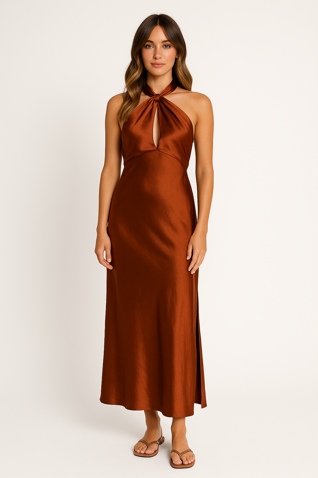 Douwe | Dames Galajurk - Halternek, Fitted Taille, Luxe Glanzende Stof, Maxi Lengte
