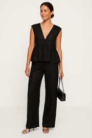 Camilla | Dames Tweedelige Set – Mouwloze Peplum Top met V-hals en Losse Lange Broek