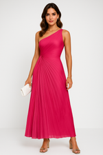 Christine | Dames Maxi Jurk – Eén Schouder, Elegante Pasvorm, Ruches Taille, Cut-Out Detail