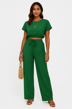 Cloë | Dames Tweedelige Set – Crop Top met Batwing Mouwen en Wijde Broek met Trekkoord