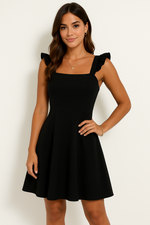 Debora | Dames Mini Jurk - Fit en Flare met Ruches Bandjes en Ademend Materiaal