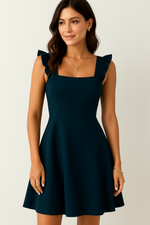 Debora | Dames Mini Jurk - Fit en Flare met Ruches Bandjes en Ademend Materiaal