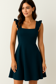 Debora | Dames Mini Jurk - Fit en Flare met Ruches Bandjes en Ademend Materiaal