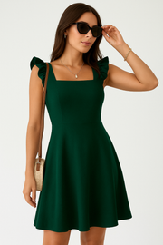 Debora | Dames Mini Jurk - Fit en Flare met Ruches Bandjes en Ademend Materiaal