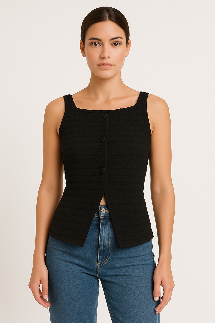 Fonsina | Dames Tanktop – Slim Fit – Ribbelstructuur – Mouwloos Design