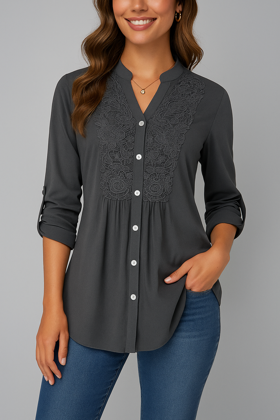 Dames Getailleerde Blouse – Met Kantdetail, Geschikt voor Werk en Dagelijks Gebruik