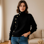 Dames Trui met Knopen – Effen Beige, Ronde Hals, Casual Knitwear voor Herfst en Winter